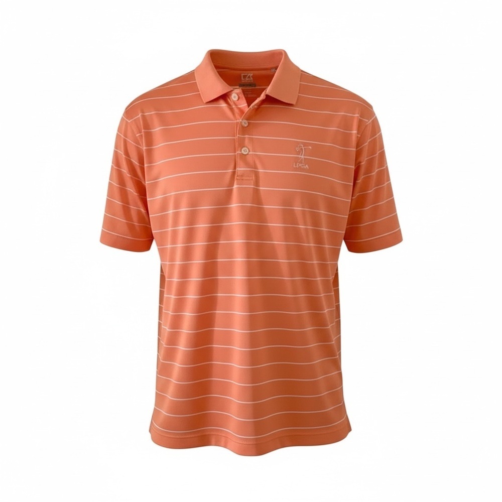 LPGA Cutter & Buck Forge CB DryTec Golf Men Polo Orange Short Sleeve Size L/G